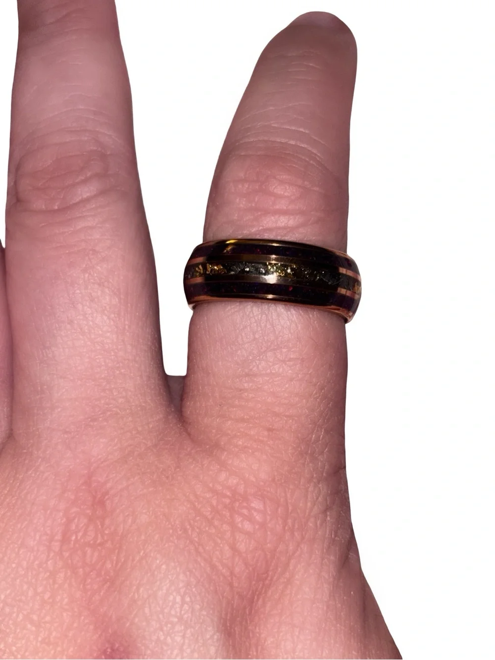 Stunning Rose Gold & Meteorite Inlay Ring Secret 